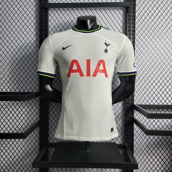 camisa-tottenham-home-I-titular-branco-versão-jogador-gola-preta-verde-22-23