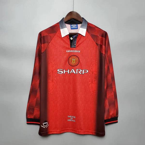 camisa-manchester-united-I-titular-1996-vermelho-gola-polo-branco-preto