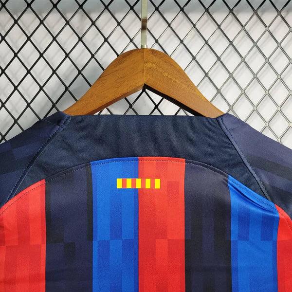 Camisa Barcelona Titular Manga Longa I Listrada - Home 2022/23 - Uniforme Nike Vermelho Azul