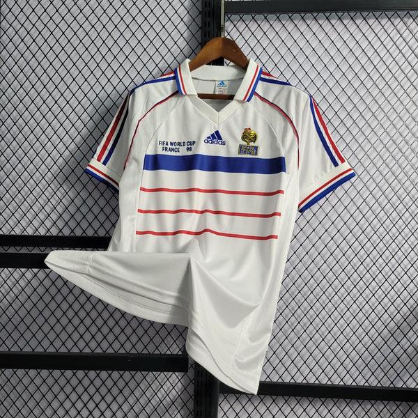 camisa-frança-II-reserva-visitante-away-1998-copa-do-mundo-final-zidane-branca-vermelha-azul-gola-polo