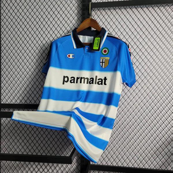 camisa-parma-retrô-third-azul-branco-1999-2000-gola-polo-azul-preto-branco-parmalat-champion-listrado