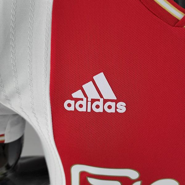 camisa-ajax-manto-ajax-home-branco-vermelho-adidas-22-23-torcedor-jogador-campeonato-alemao-ajax-Brian-Brobbey