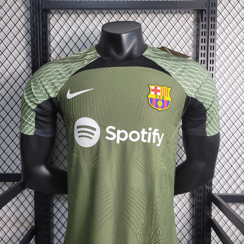 camisa-barcelona-versão-jogador-verde-preto-2023-2024-emborrachado-branco