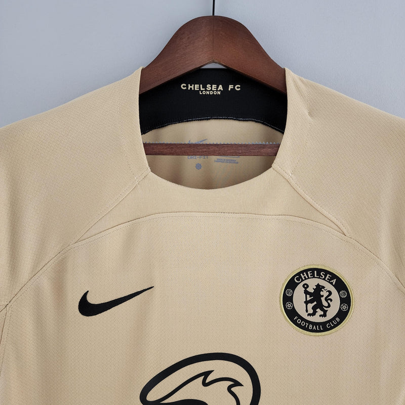 camisa-chelsea-nike-torcedor-amarelo-preto-azulo-bege-laranja-22-23-thiago-silva-lukaku-enzo-fernandez