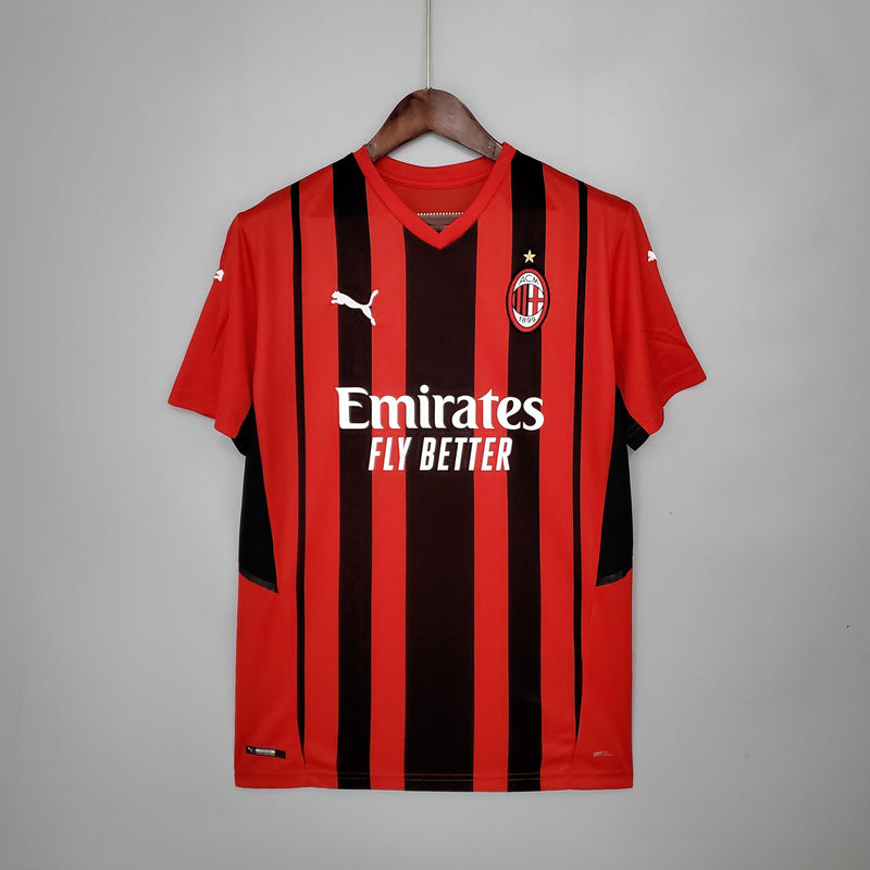 Camisa Milan Puma Home - Versão Torcedor 22 Vermelha e Preta Listrada