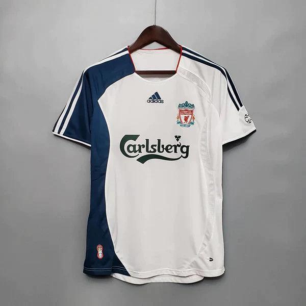 camisa-liverpool-2006-retrô-branca-branco-azul-marinho-versão-torcedor-linda-antiga-história-do-liverpool-lfc-adds-academia-camisa-de-time-