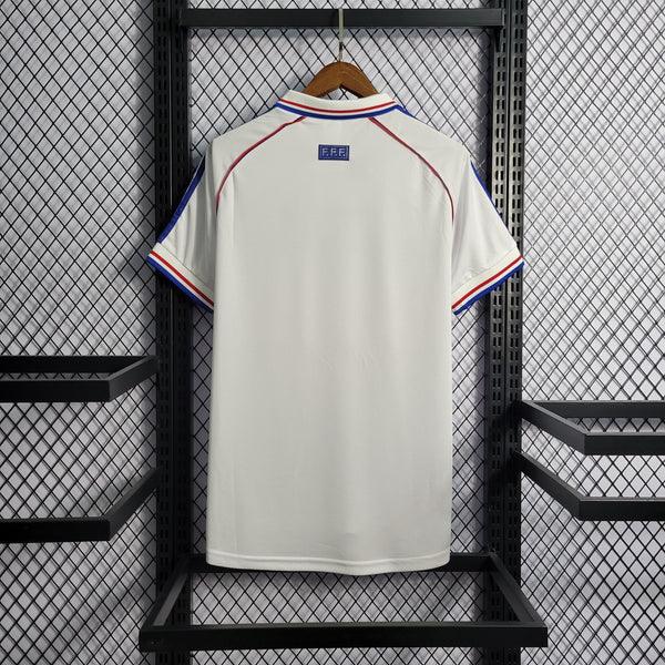 camisa-frança-II-reserva-visitante-away-1998-copa-do-mundo-final-zidane-branca-vermelha-azul-gola-polo