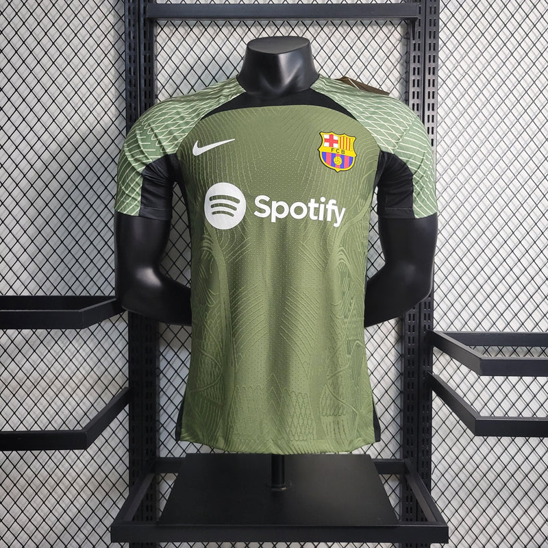 camisa-barcelona-versão-jogador-verde-preto-2023-2024-emborrachado-branco