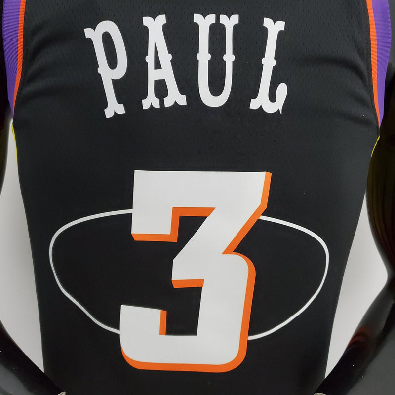 camisa-de-basquete-phoenix-suns-versão-torcedor-preto-gola-roxa-3-paul