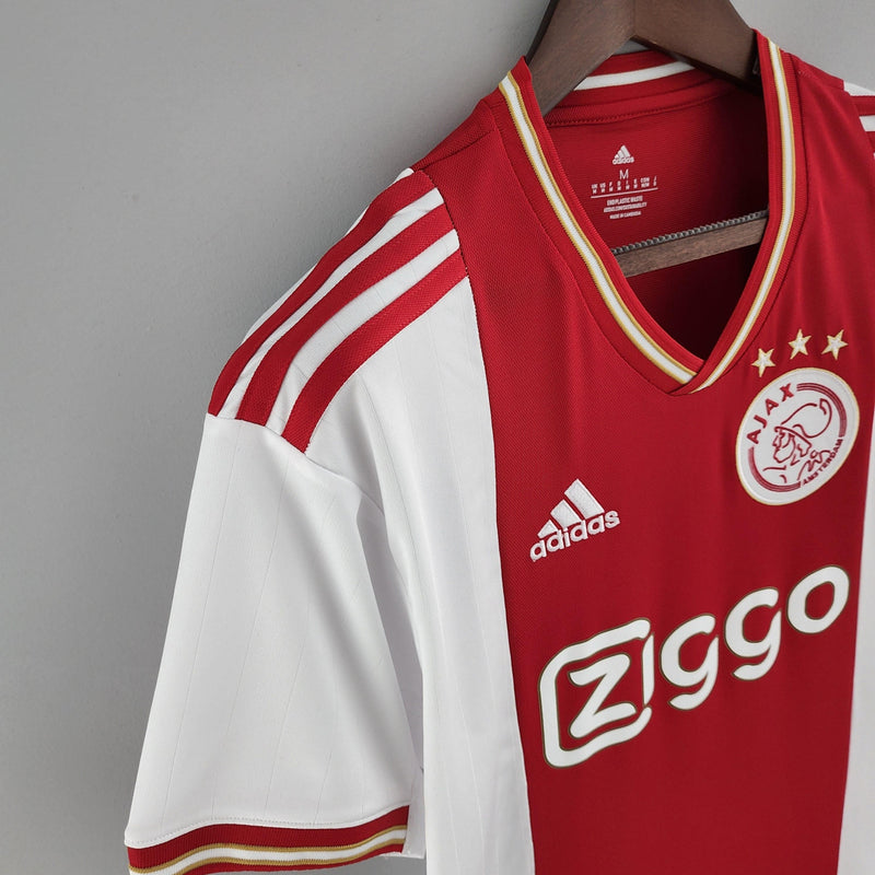 camisa-ajax-manto-ajax-home-vermelho-branco-adidas-22-23-torcedor-campeonato-alemao-ajax-Brian-Brobbey