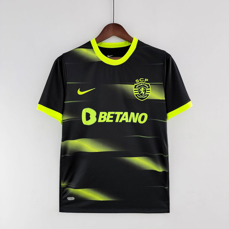 Camisa Sporting Lisboa Away Nike - Versão Torcedor 22/23 Preto e Verde Limão/ Amarelo