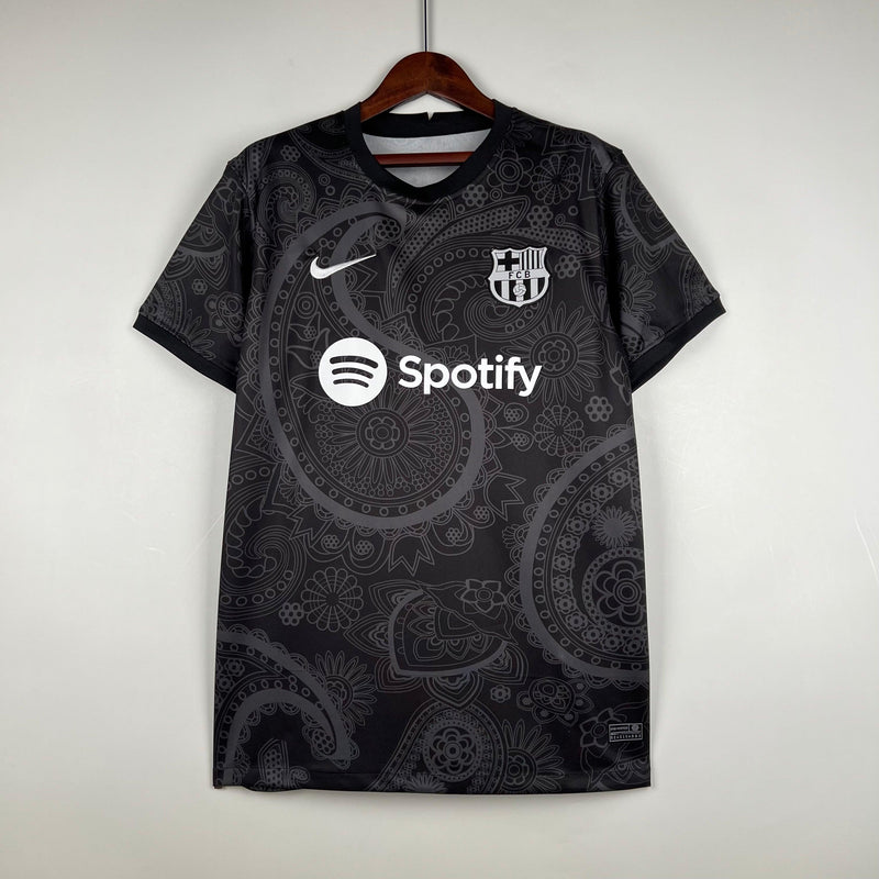 camisa-barcelona-nike-away-23-24-preto-branco-grená-pedri-jordi-alba-lewandowski-gavi-xavi-rafinha-torcedor