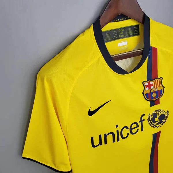 Camisa Barcelona Retrô Reserva Manga Curta II - Nike Away 2008/09 Amarelo - Gola Polo Preta